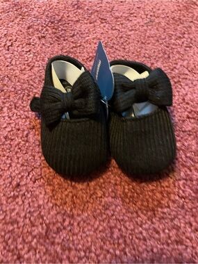 Black Knit Bow Baby Mary Jane Crib Shoes